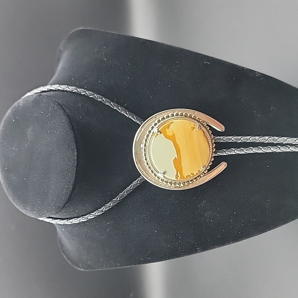 Mens Desert Lanscape Picture Jasper Bolo Braided Leather Tie Natural Gemstone - Picture 5 of 6